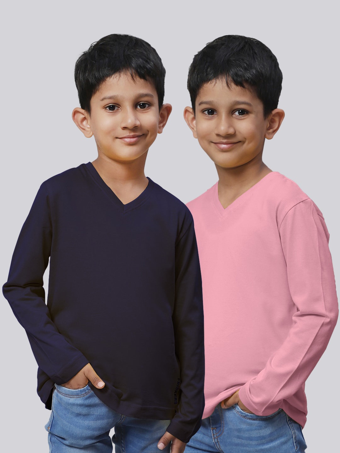 

Friskers Boys Pack Of 2 V-Neck Pure Cotton T-shirts, Navy blue