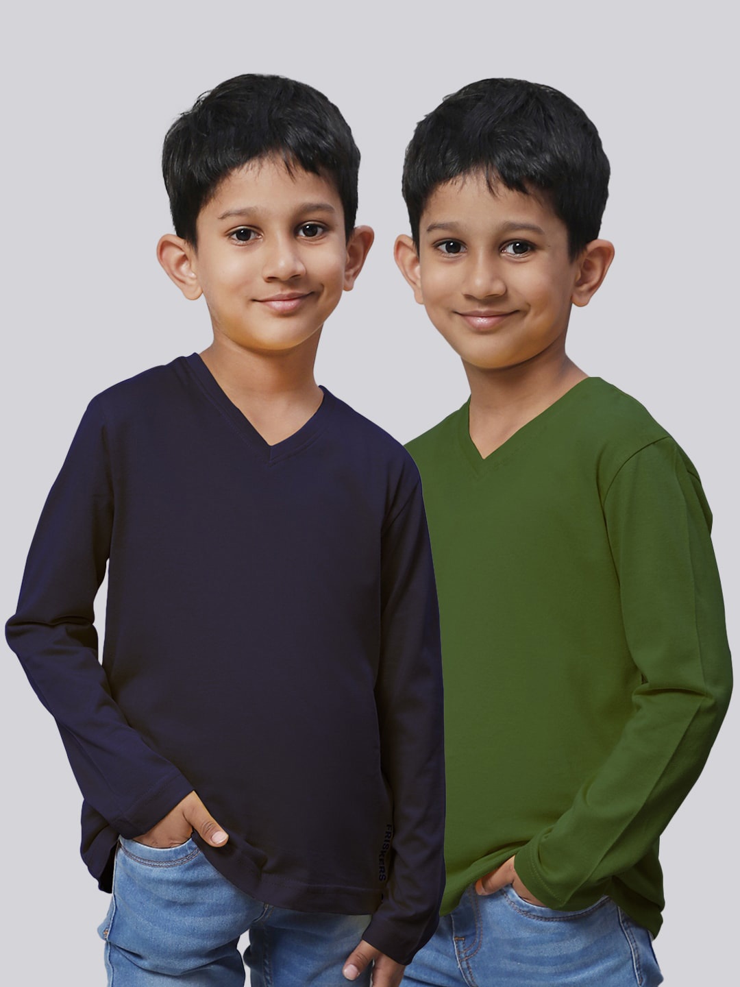 

Friskers Boys Pack Of 2 V-Neck Pure Cotton T-shirts, Navy blue