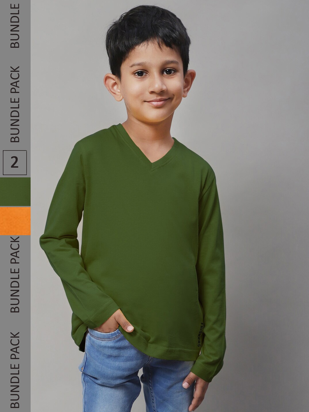 

Friskers Boys Pack Of 2 V-Neck Pure Cotton T-shirts, Orange