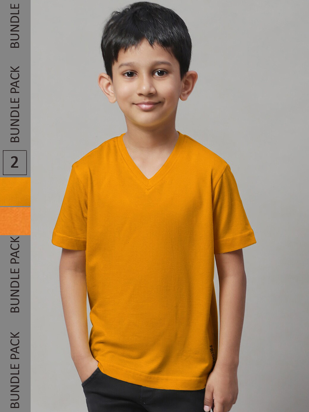 

Friskers Boys Pack Of 2 V-Neck Pure Cotton T-shirts, Orange