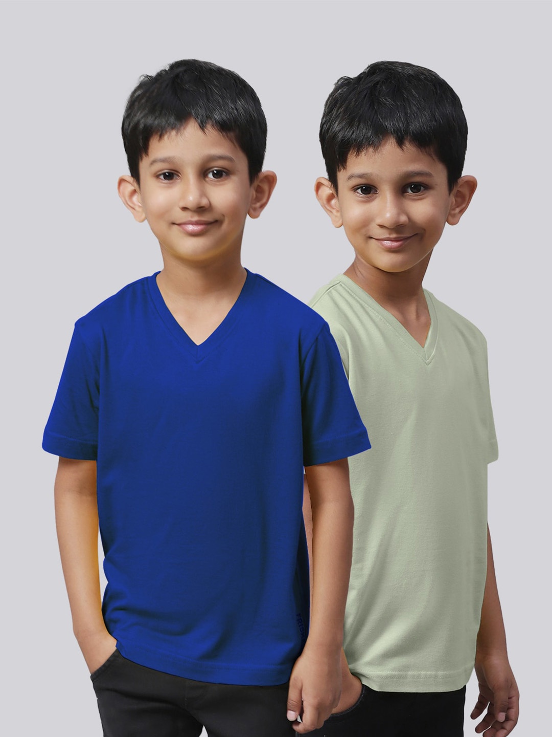 

Friskers Boys Pack Of 2 V-Neck Pure Cotton T-shirts, Blue