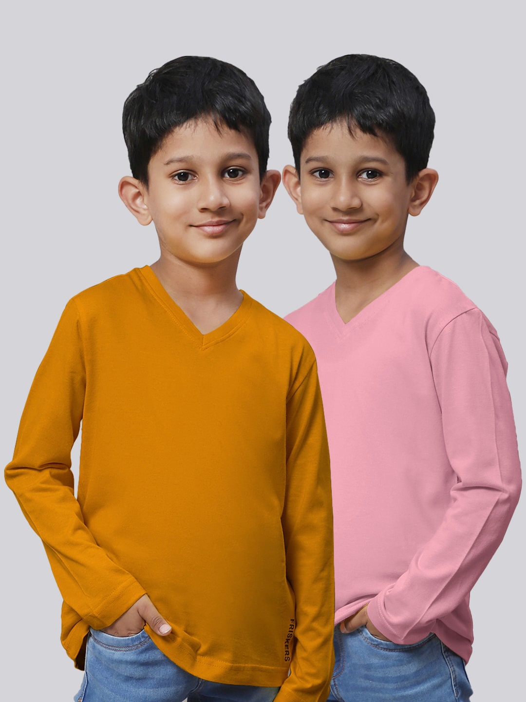 

Friskers Boys Pack Of 2 V-Neck Pure Cotton T-shirts, Yellow