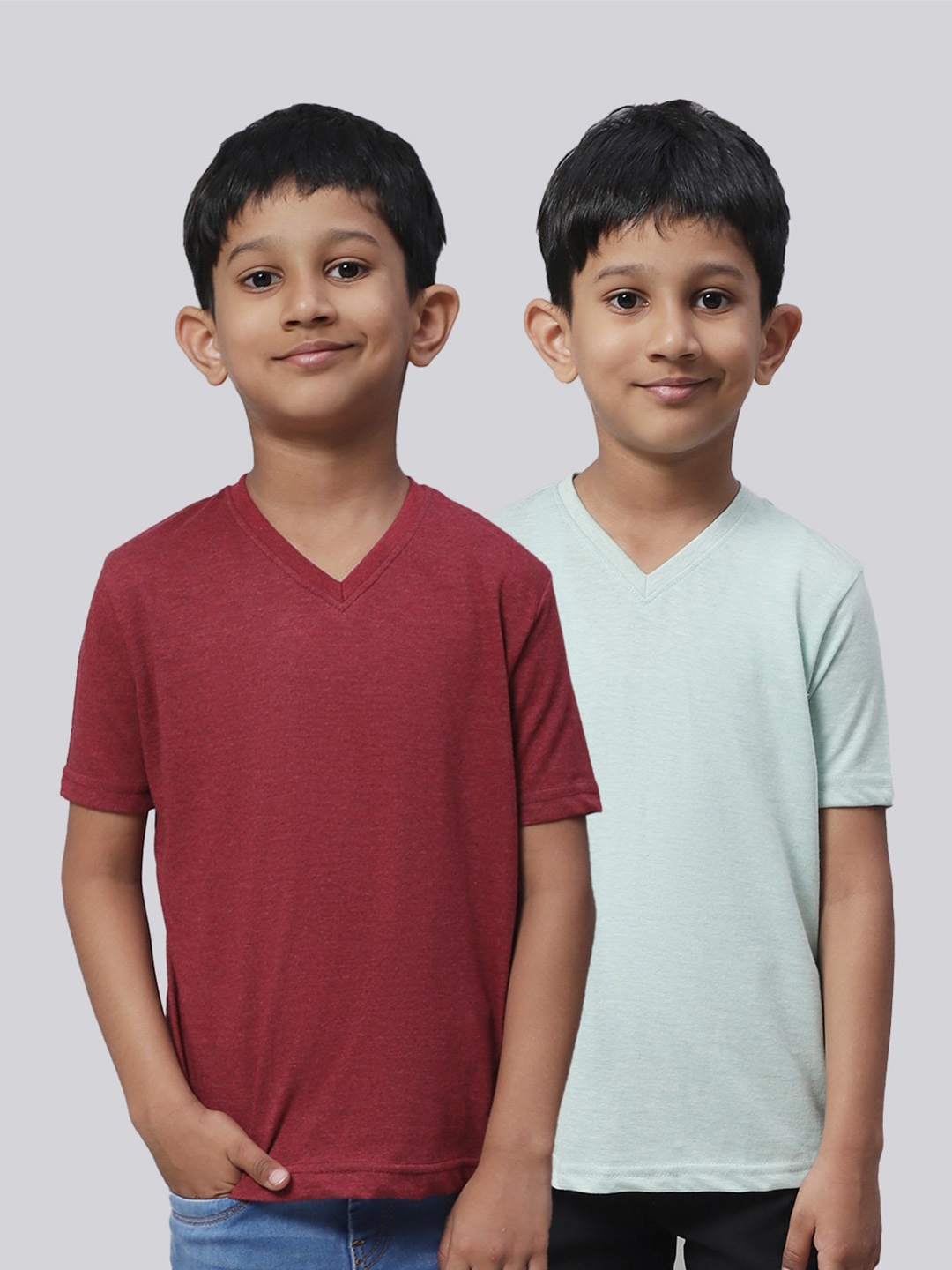 

Friskers Boys Pack Of 2 V-Neck Cotton T-shirts, Maroon