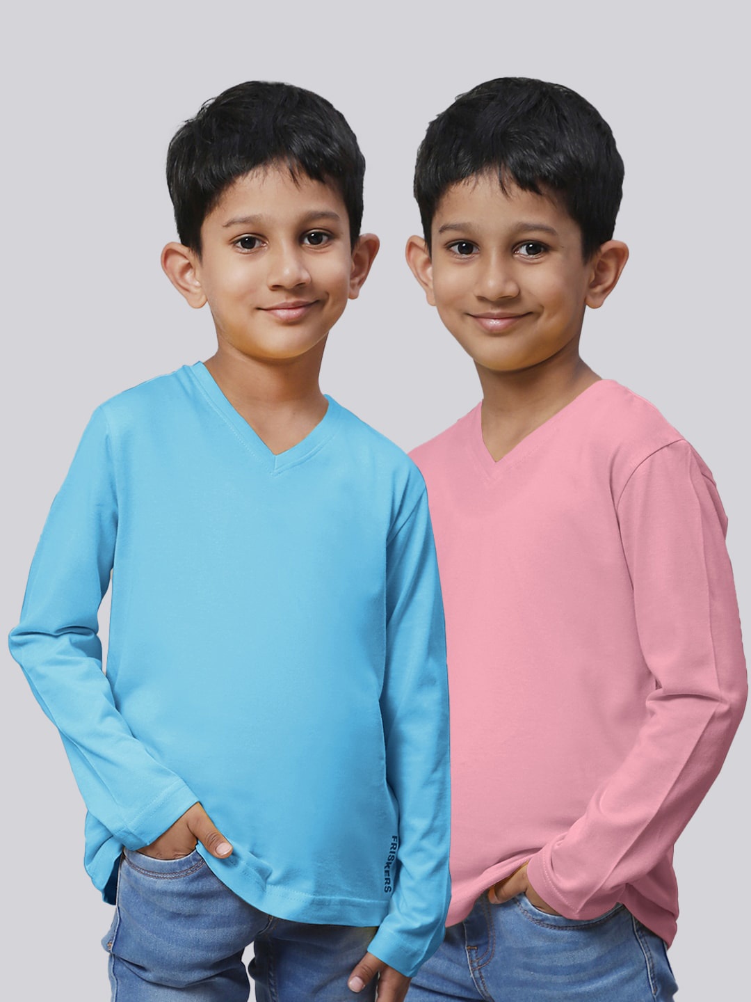 

Friskers Boys Pack Of 2 V-Neck Pure Cotton T-shirts, Turquoise blue