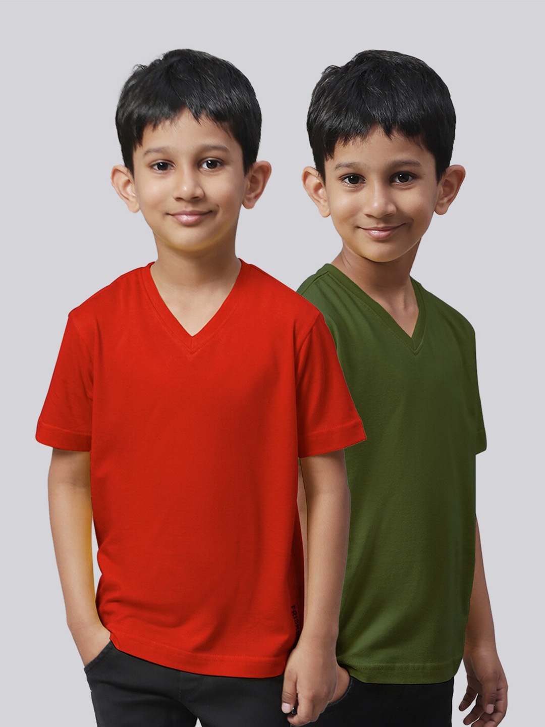 

Friskers Boys Pack Of 2 V-Neck Pure Cotton T-shirts, Red