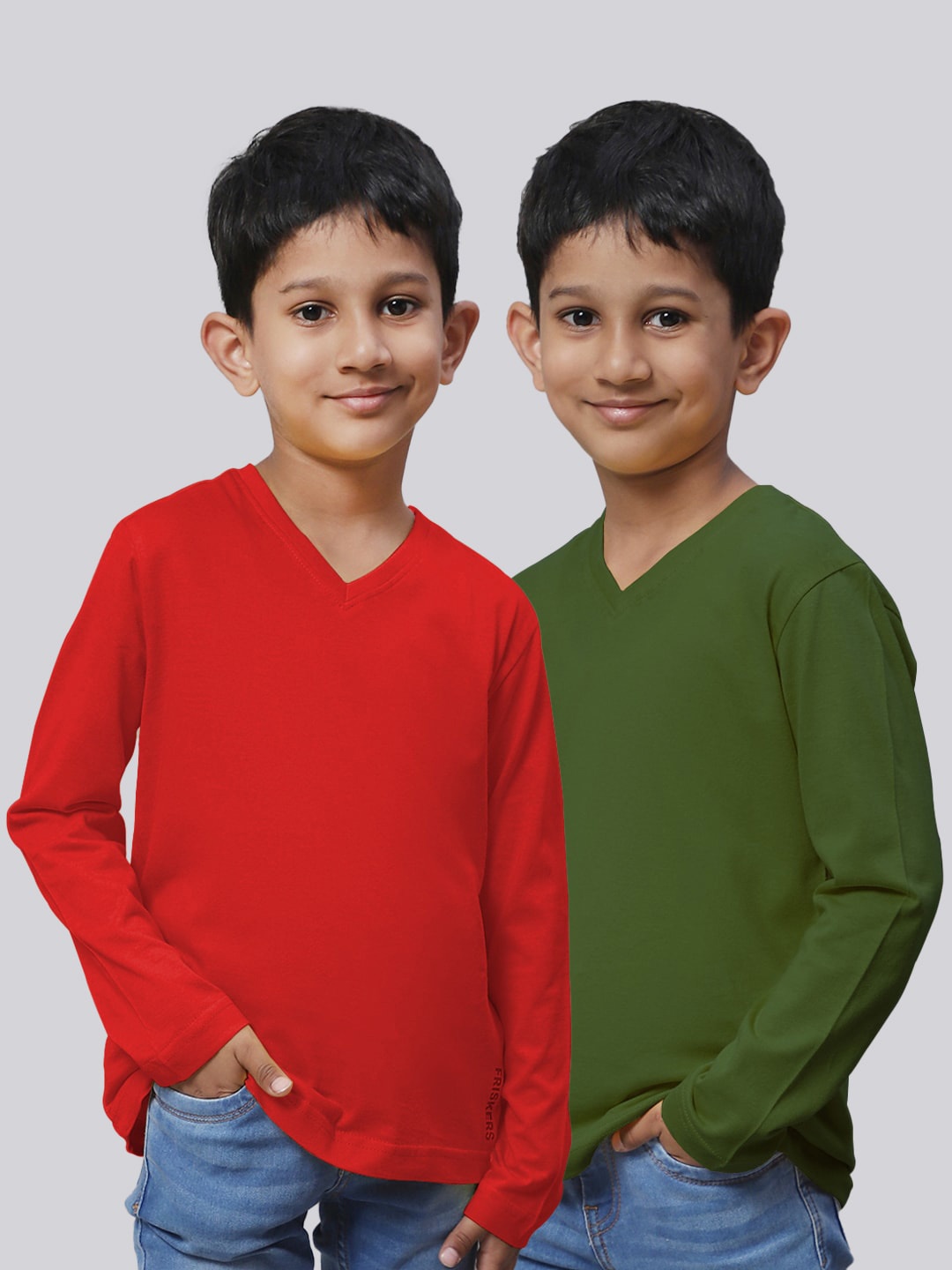 

Friskers Boys Pack Of 2 V-Neck Pure Cotton T-shirts, Red