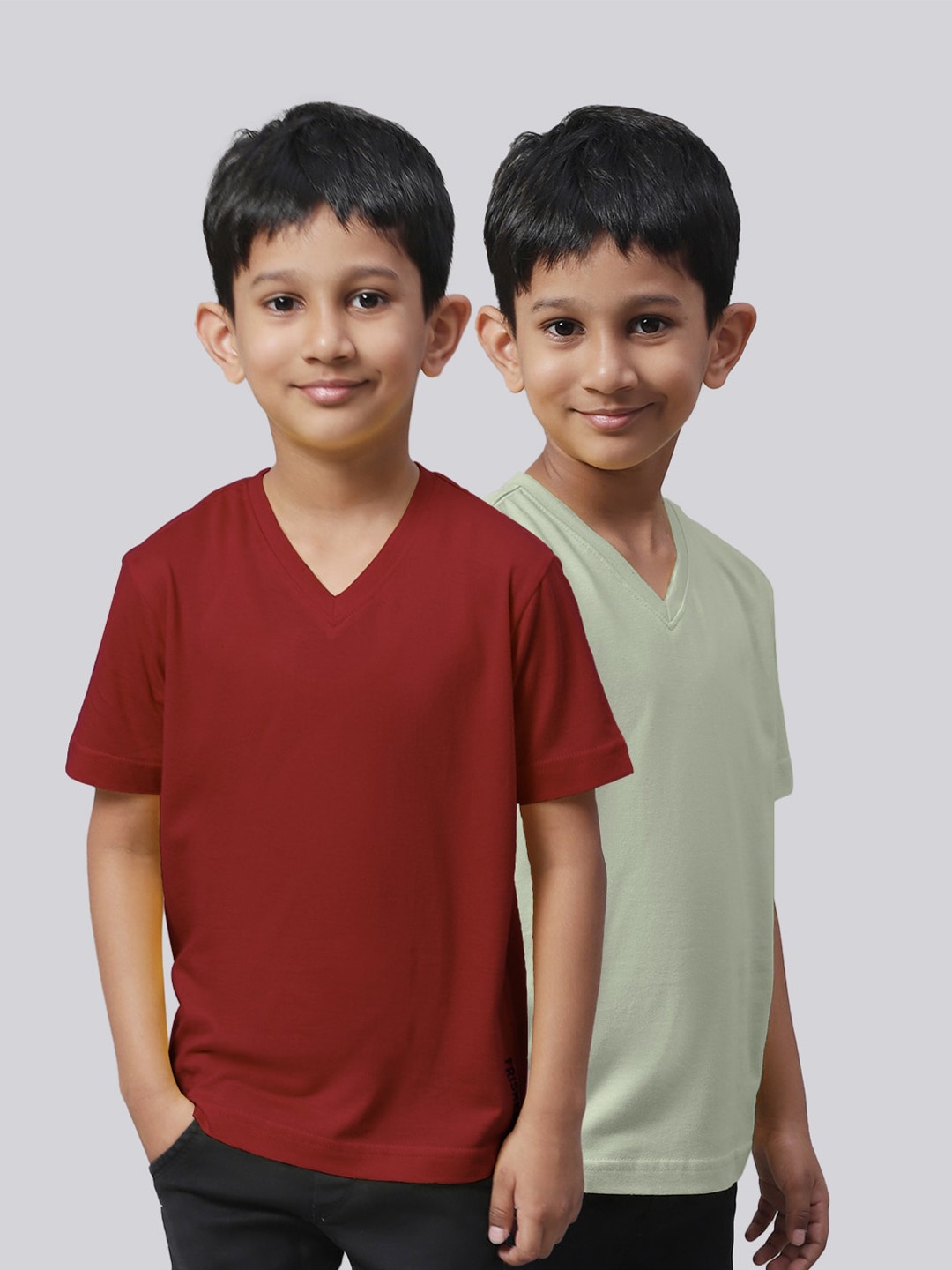 

Friskers Boys Pack Of 2 V-Neck Pure Cotton T-shirts, Maroon