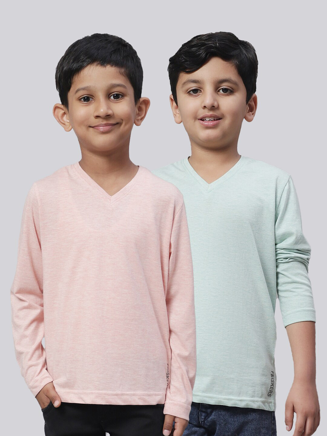 

Friskers Boys Pack Of 2 V-Neck Cotton T-shirts, Pink