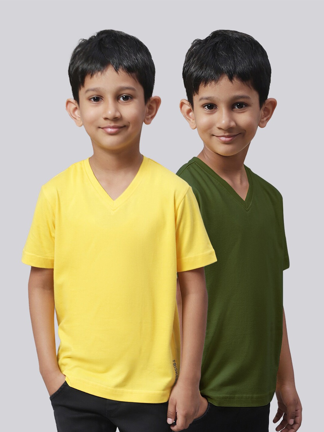 

Friskers Boys Pack Of 2 V-Neck Pure Cotton T-shirts, Yellow