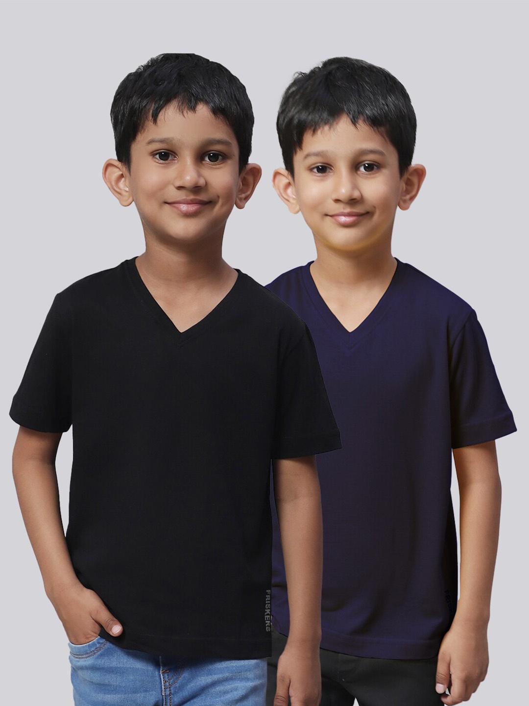 

Friskers Boys Pack Of 2 V-Neck Pure Cotton T-shirts, Black