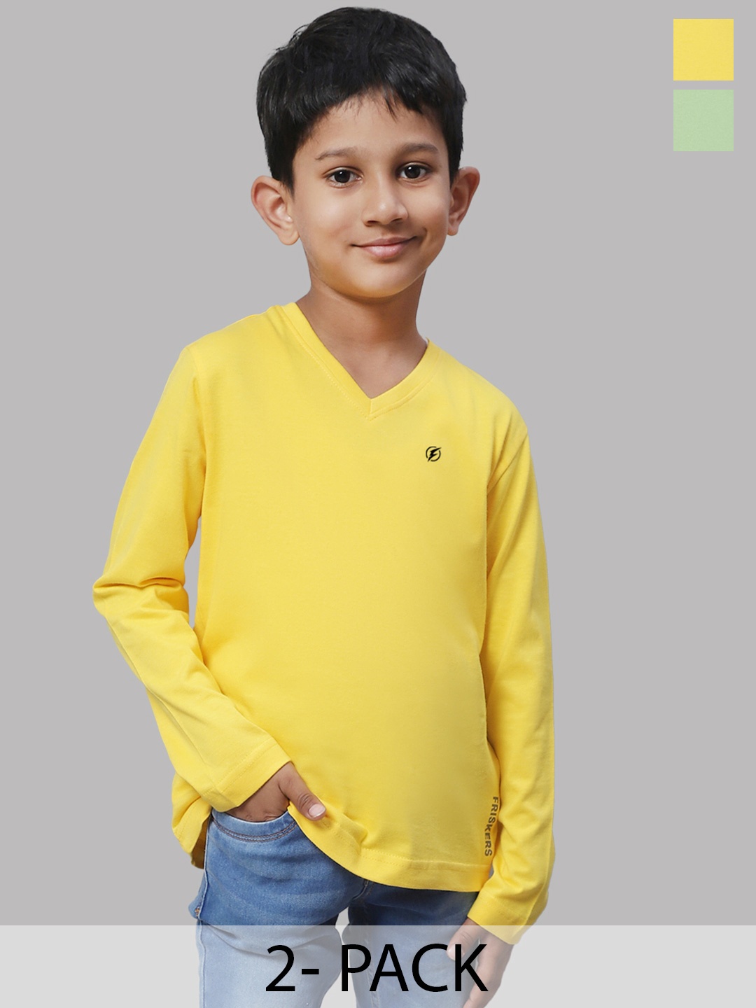 

Friskers Boys Yellow 2 V-Neck Raw Edge T-shirt