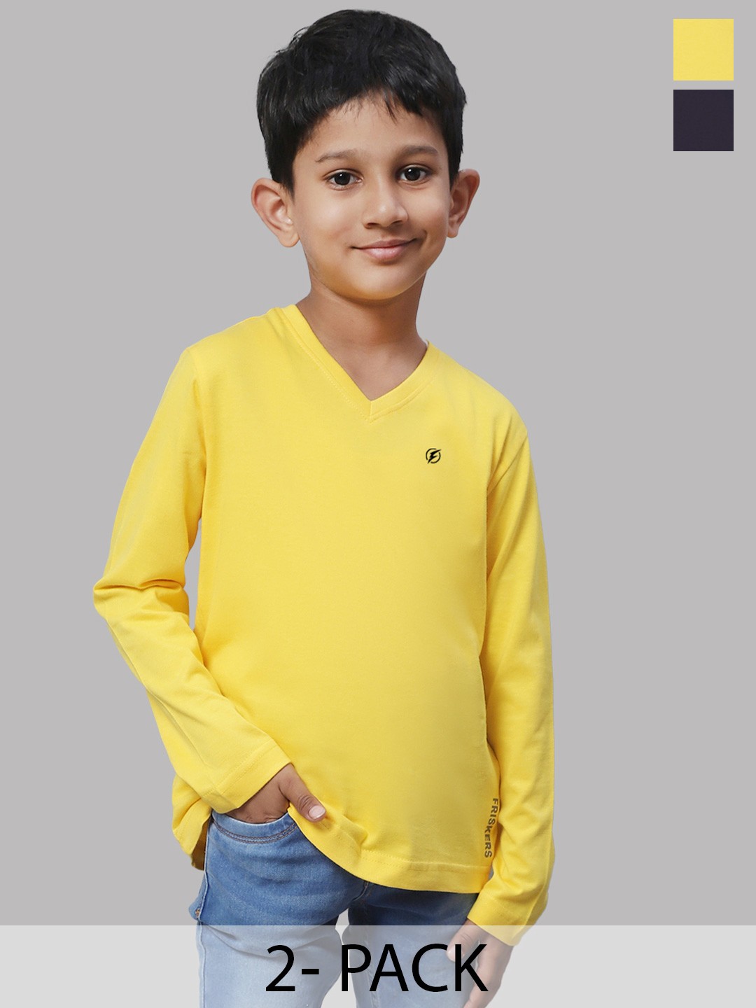 

Friskers Boys Yellow 2 V-Neck Raw Edge T-shirt