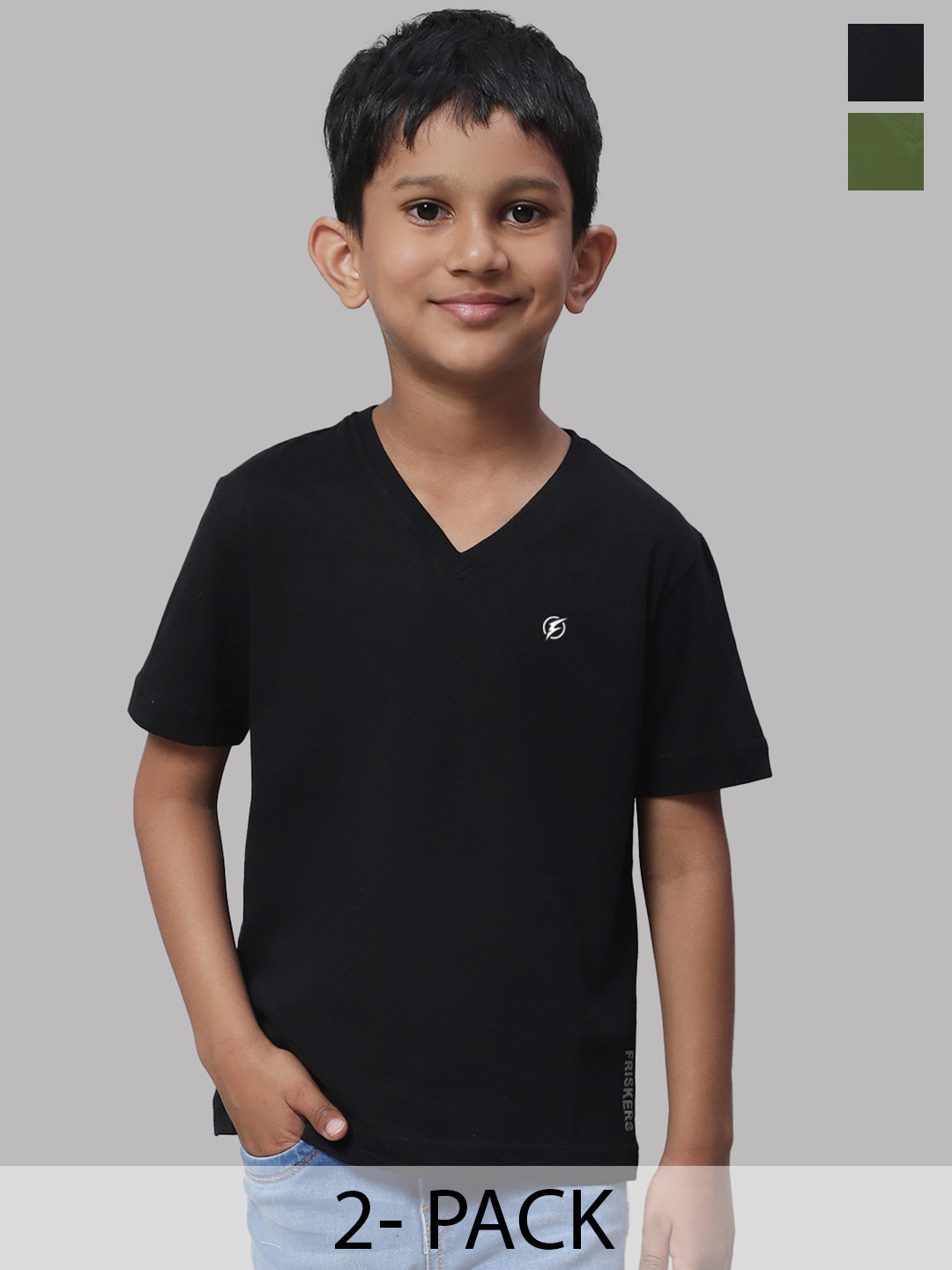 

Friskers Boys Black 2 V-Neck Pockets T-shirt