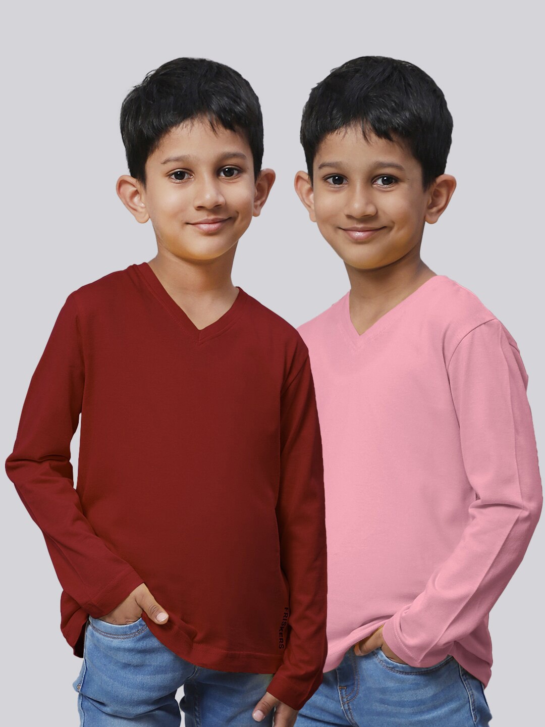 

Friskers Boys Pack Of 2 V-Neck Pure Cotton T-shirts, Maroon