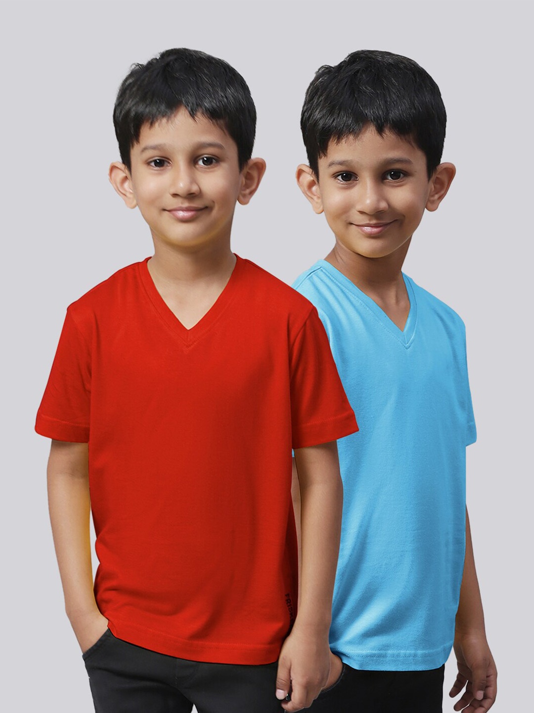 

Friskers Boys Pack Of 2 V-Neck Pure Cotton T-shirts, Red