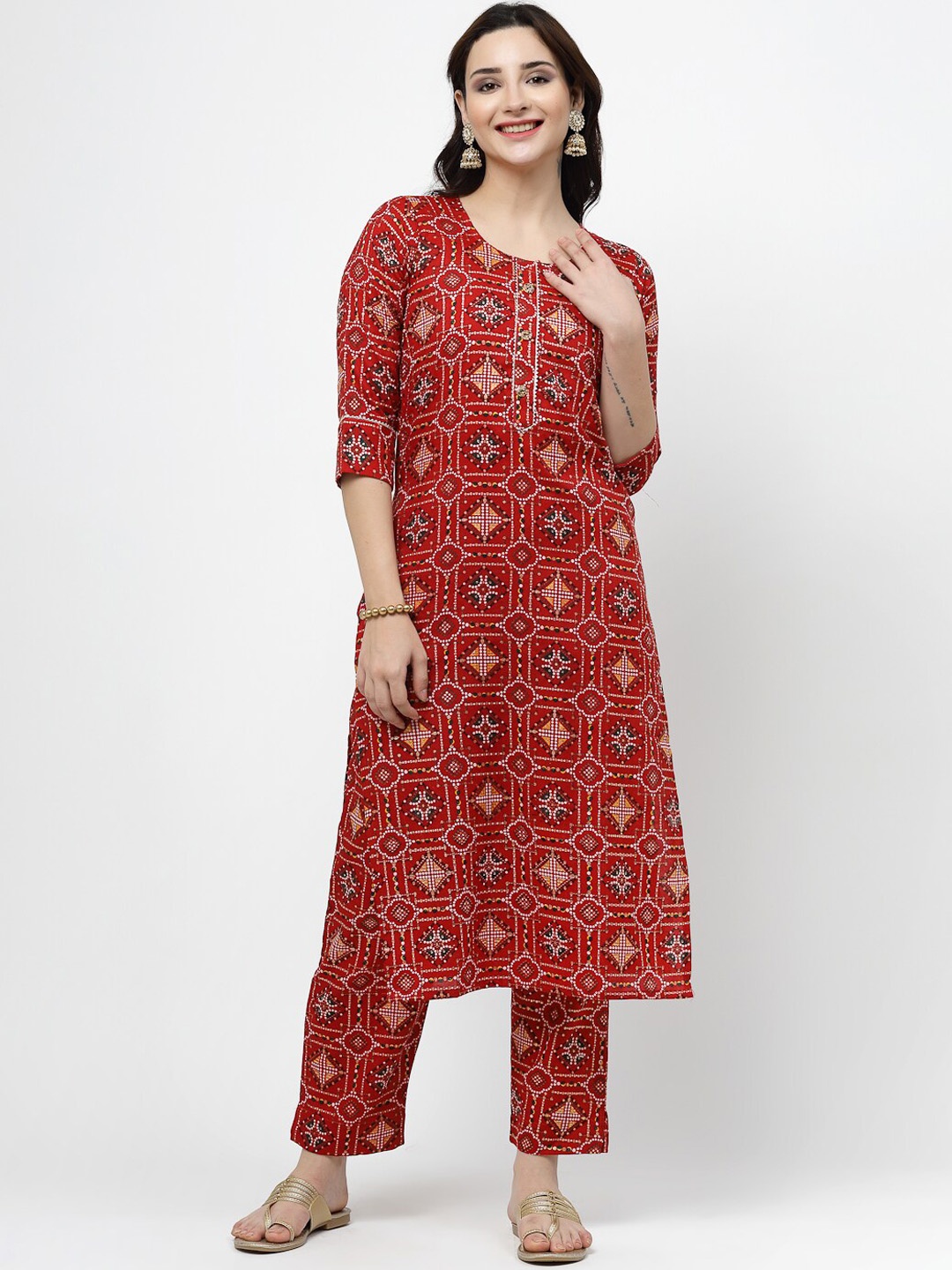 

KALINI Women Ethnic Motifs Printed Regular Pure Cotton Kurta With Trousers, Maroon