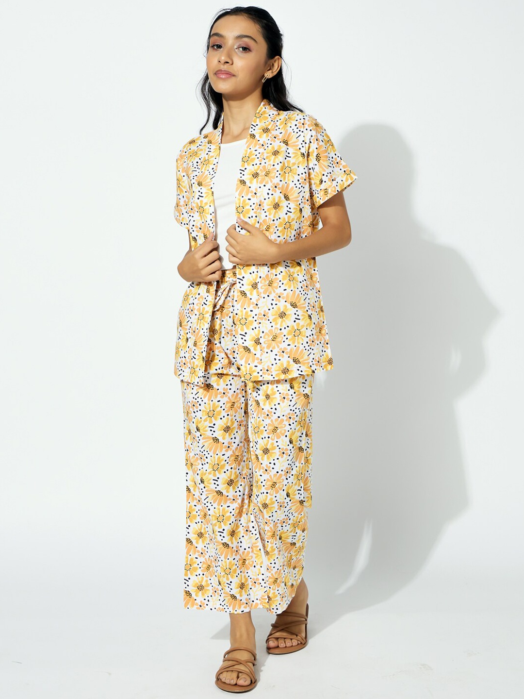 

luyk Girls Top and Trousers With Shrug Pure Cotton Co-Ords, White
