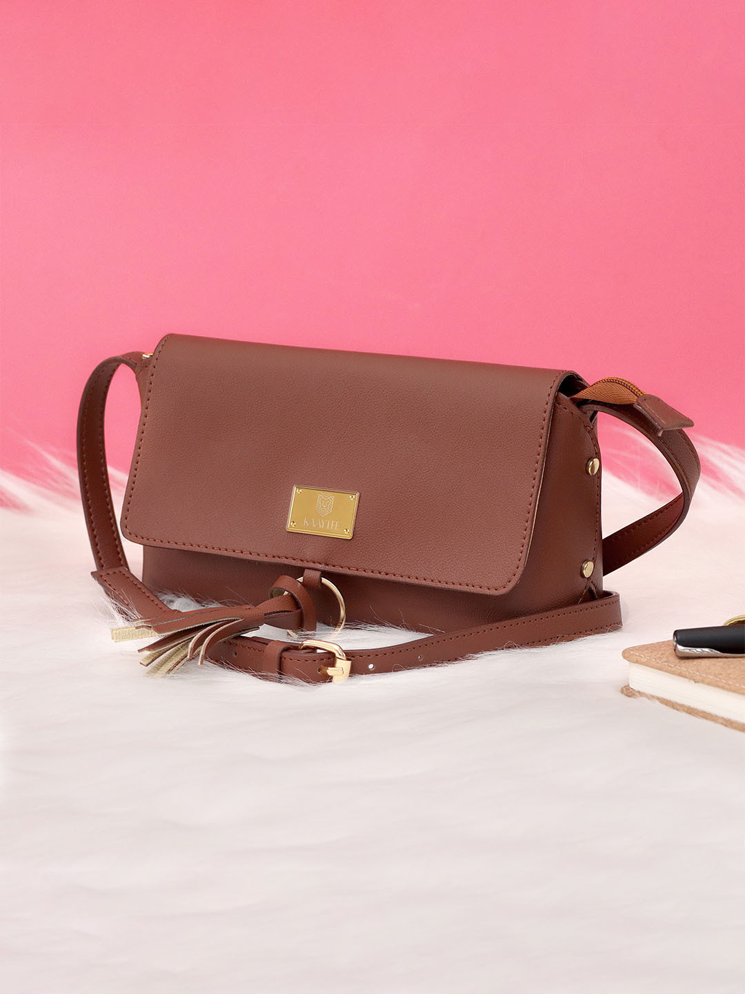 

KAAYTEE Textured PU Swagger Sling Bag, Brown