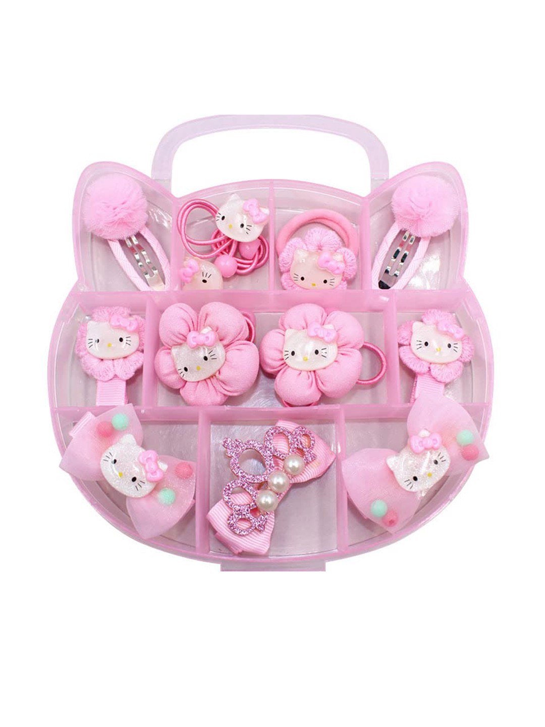 

LYTIX Infant Girls Headwear Flower Bow Knot Hair Clips in Cat Gift Shaped Box Set, Pink
