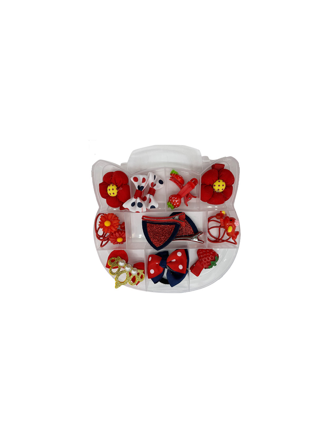 

LYTIX Flower Bow Knot Hair Clips Cat Gift Shaped Box Set, Red