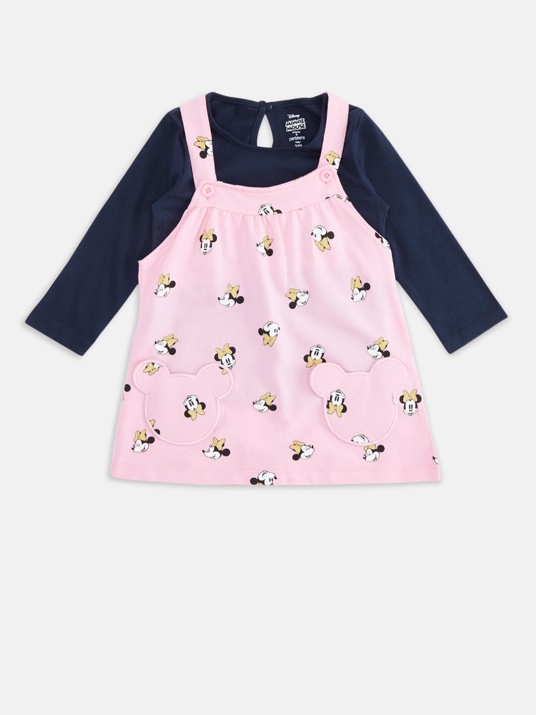 

Pantaloons Baby Girls Minnie Mouse Printed Cotton Top with Pinafore, Pink