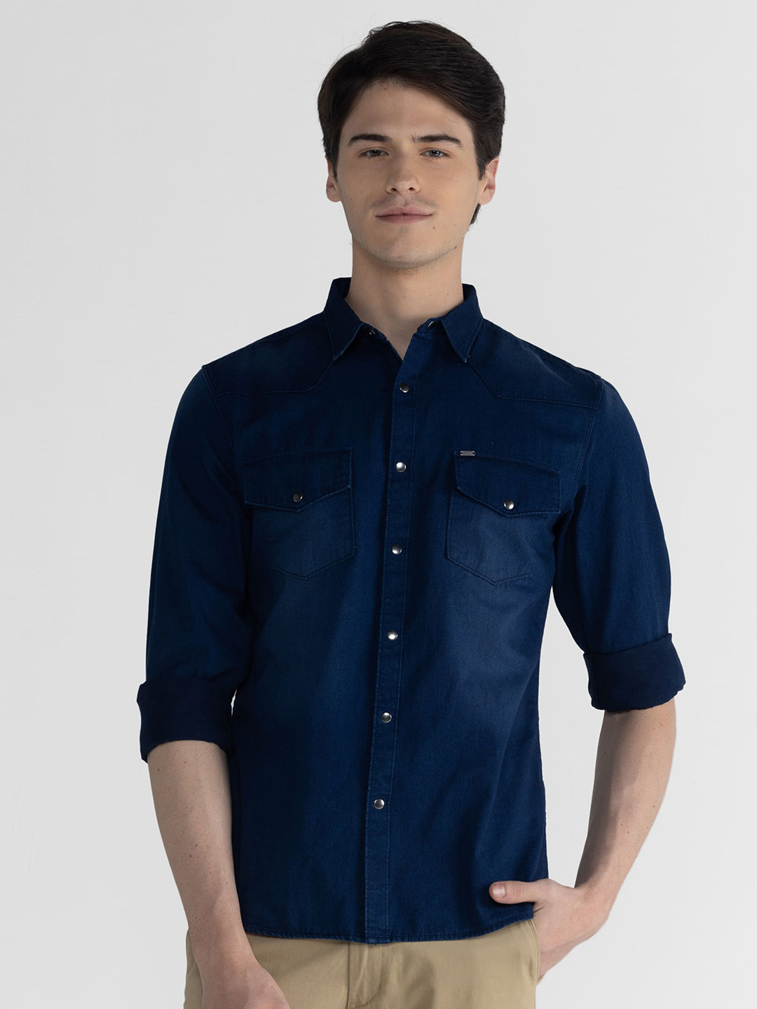 

IDENTITI Slim Fit Cotton Casual Shirt, Navy blue