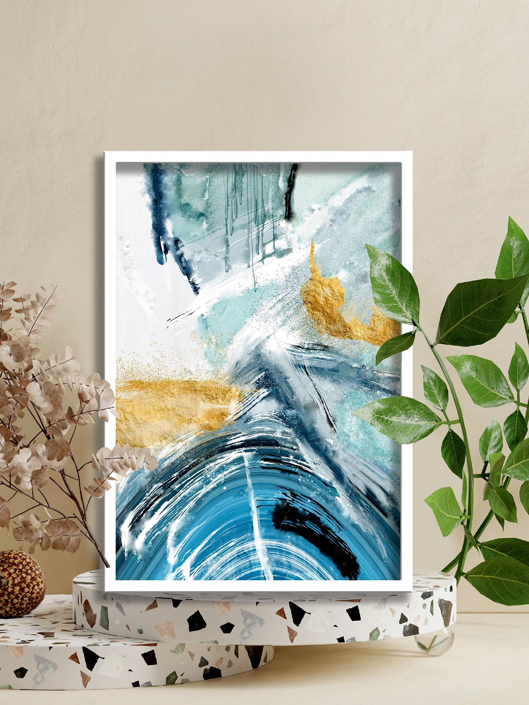 

SAF White & Blue Abstract Painting Framed Wall Art