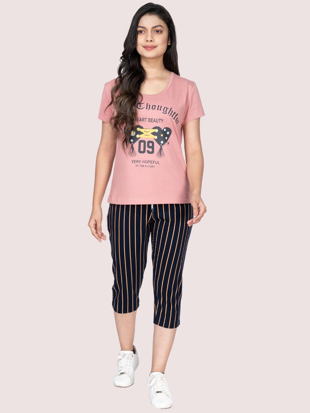 

StyleAOne Printed Pure Cotton T-shirt With Capris, Blue