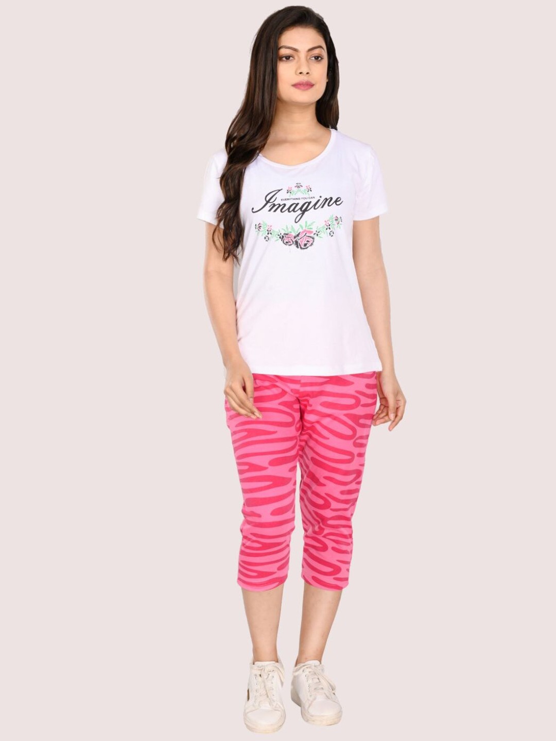 

StyleAOne Pure Cotton Typography Printed Night Suit, White