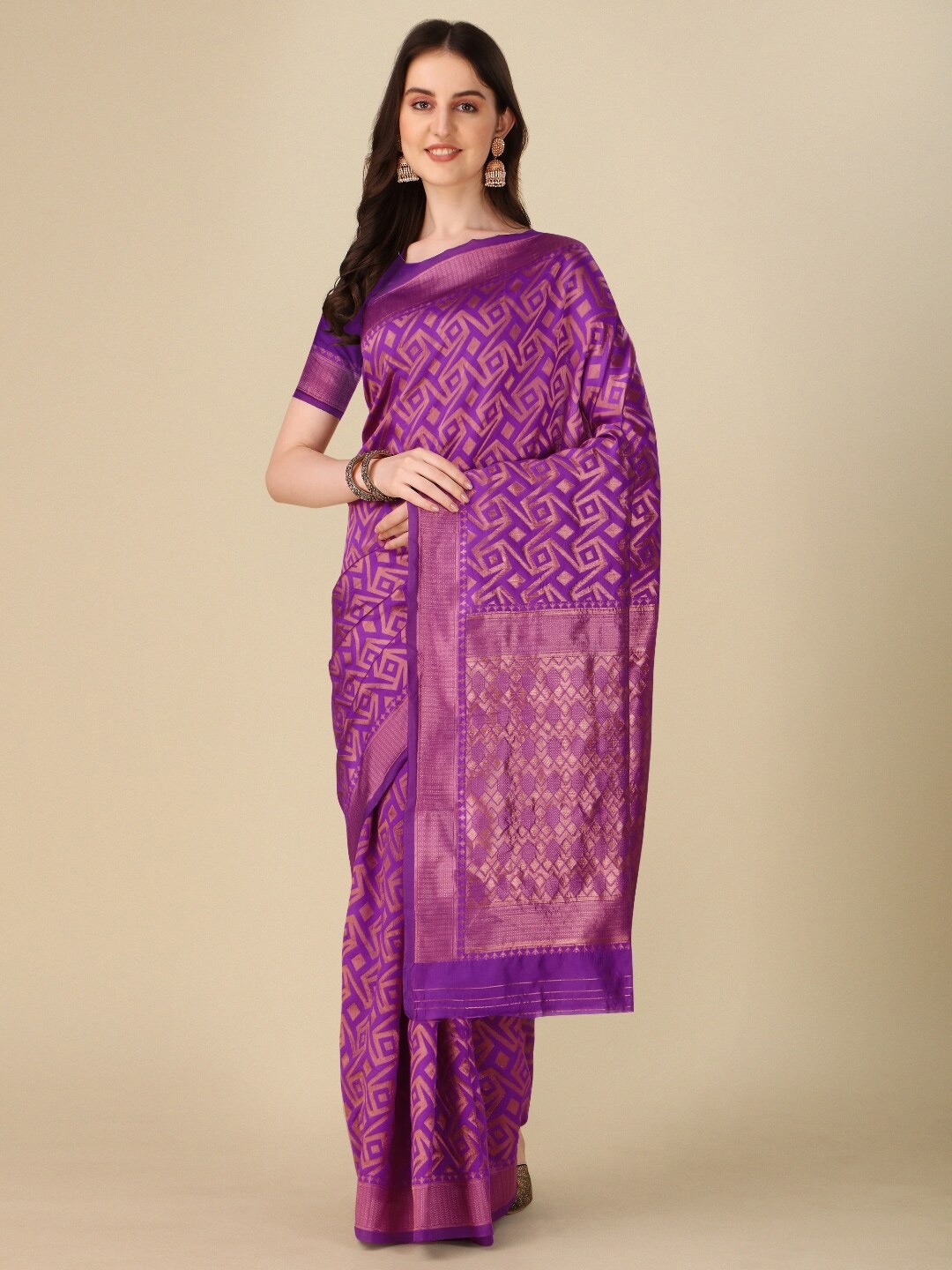 

AVANTIKA FASHION Geometric Woven Design Zari Pure Silk Kanjeevaram Saree, Purple