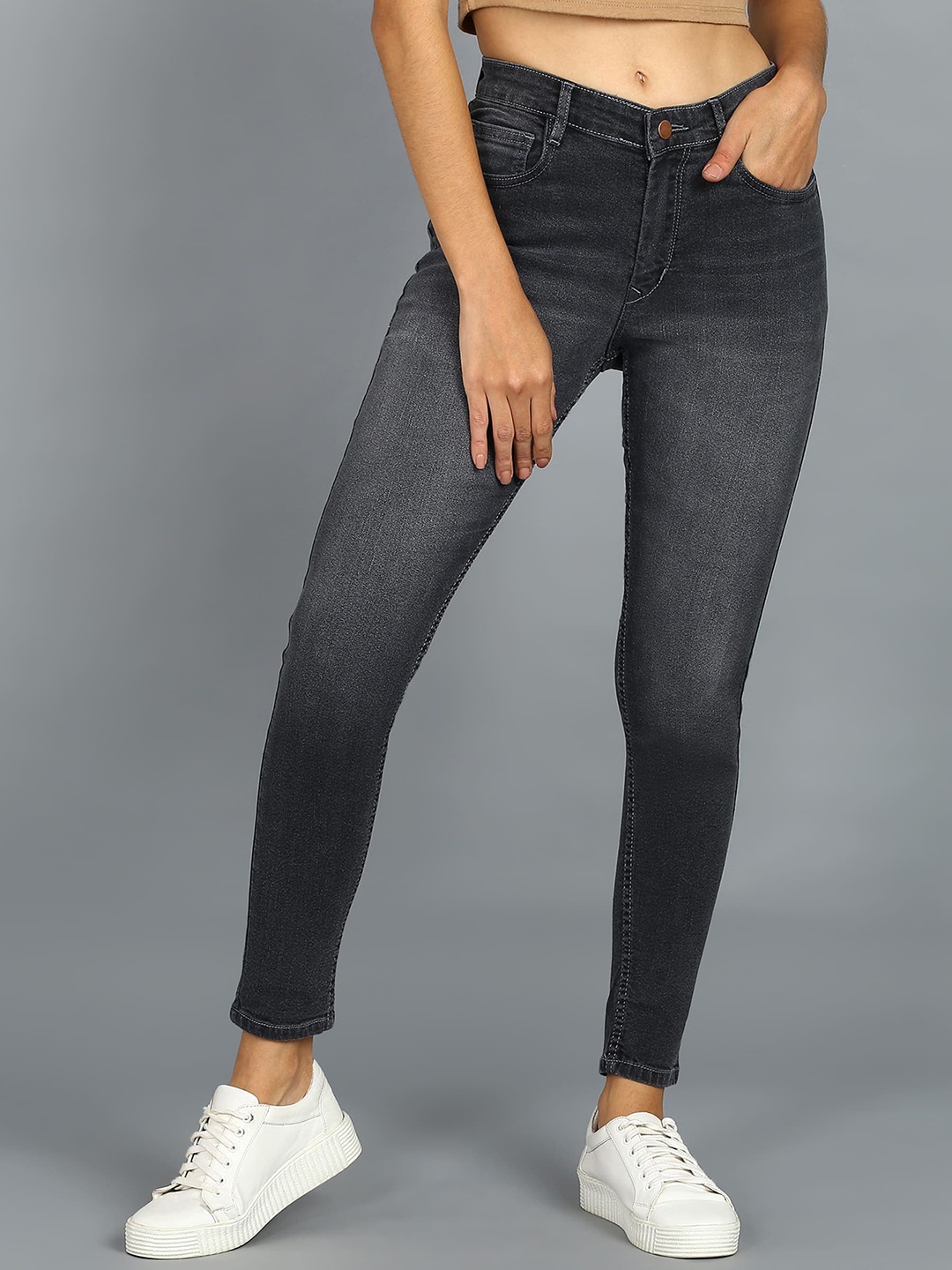 

Urbano Fashion Women Skinny Fit Light Fade Stretchable Jeans, Grey
