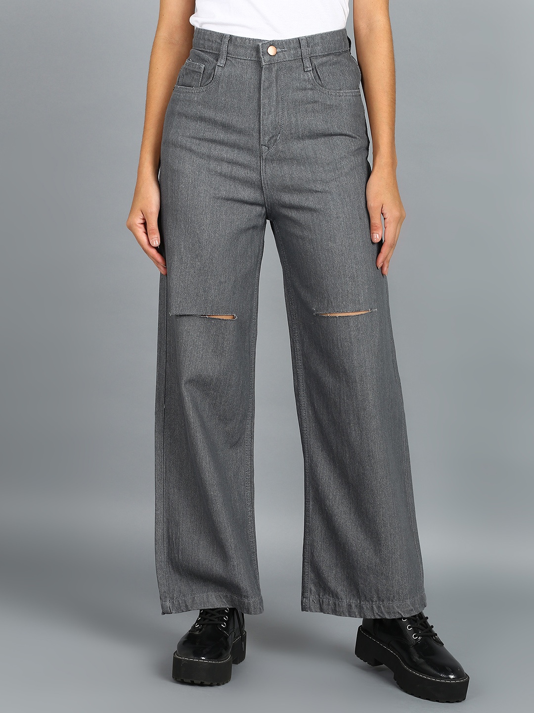 

Urbano Fashion Women Flared Slash Knee Jeans, Grey