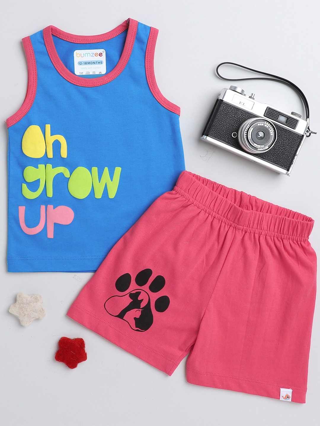 

BUMZEE Boys Blue & Pink Printed T-shirt with Shorts