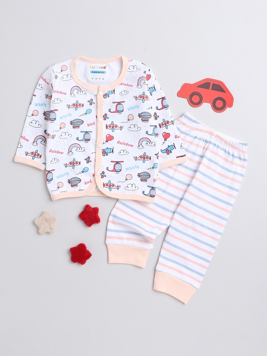 

BUMZEE Boys Printed Pure Cotton T-shirt with Pyjamas, White