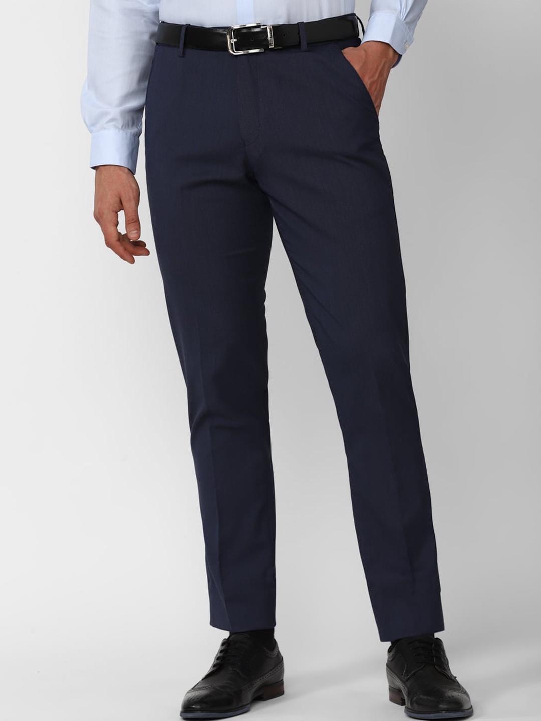 

Peter England Men Mid-Rise Slim Fit Formal Trousers, Navy blue