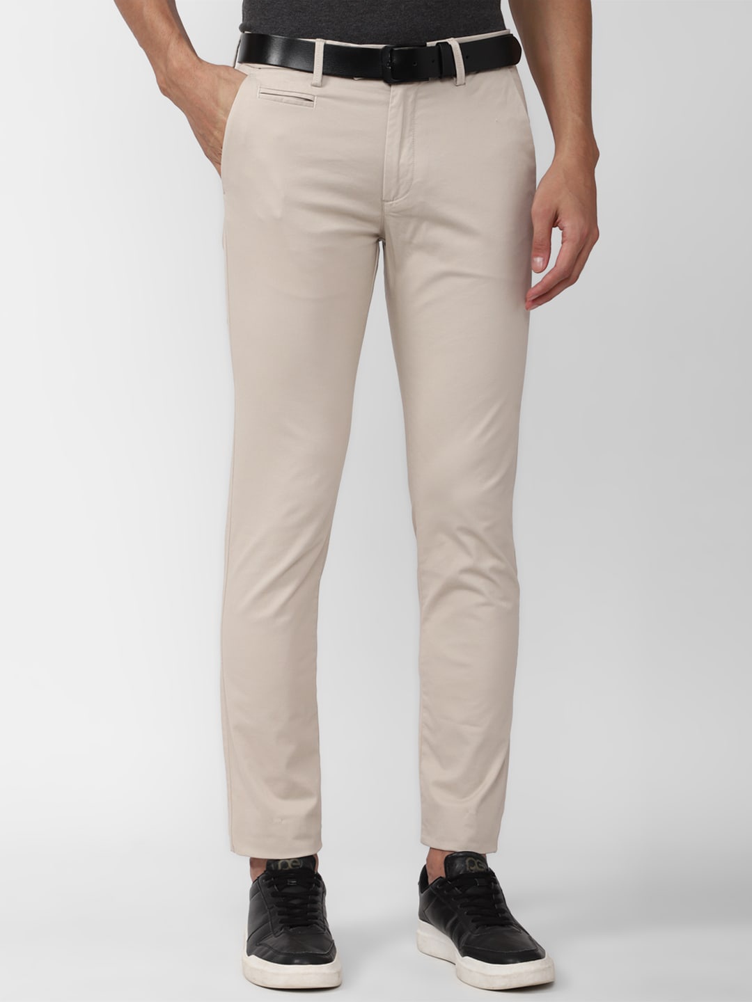 

Peter England Casuals Men Mid-Rise Slim Fit Trousers, Beige