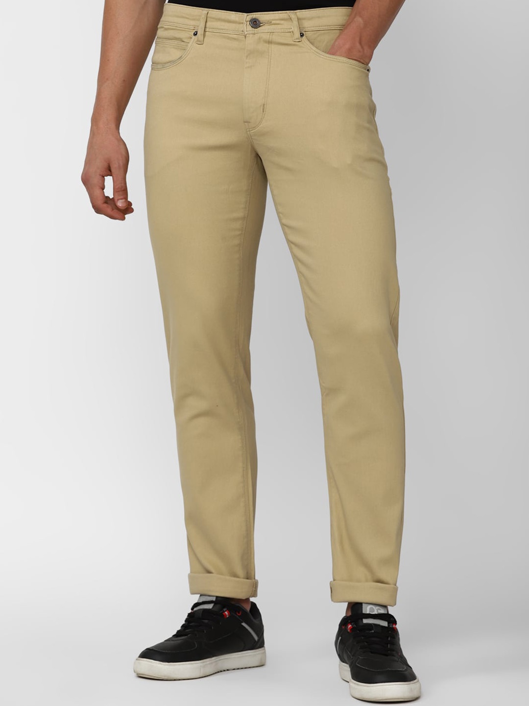 

Peter England Casuals Men Mid-Rise Slim Fit Trousers, Khaki