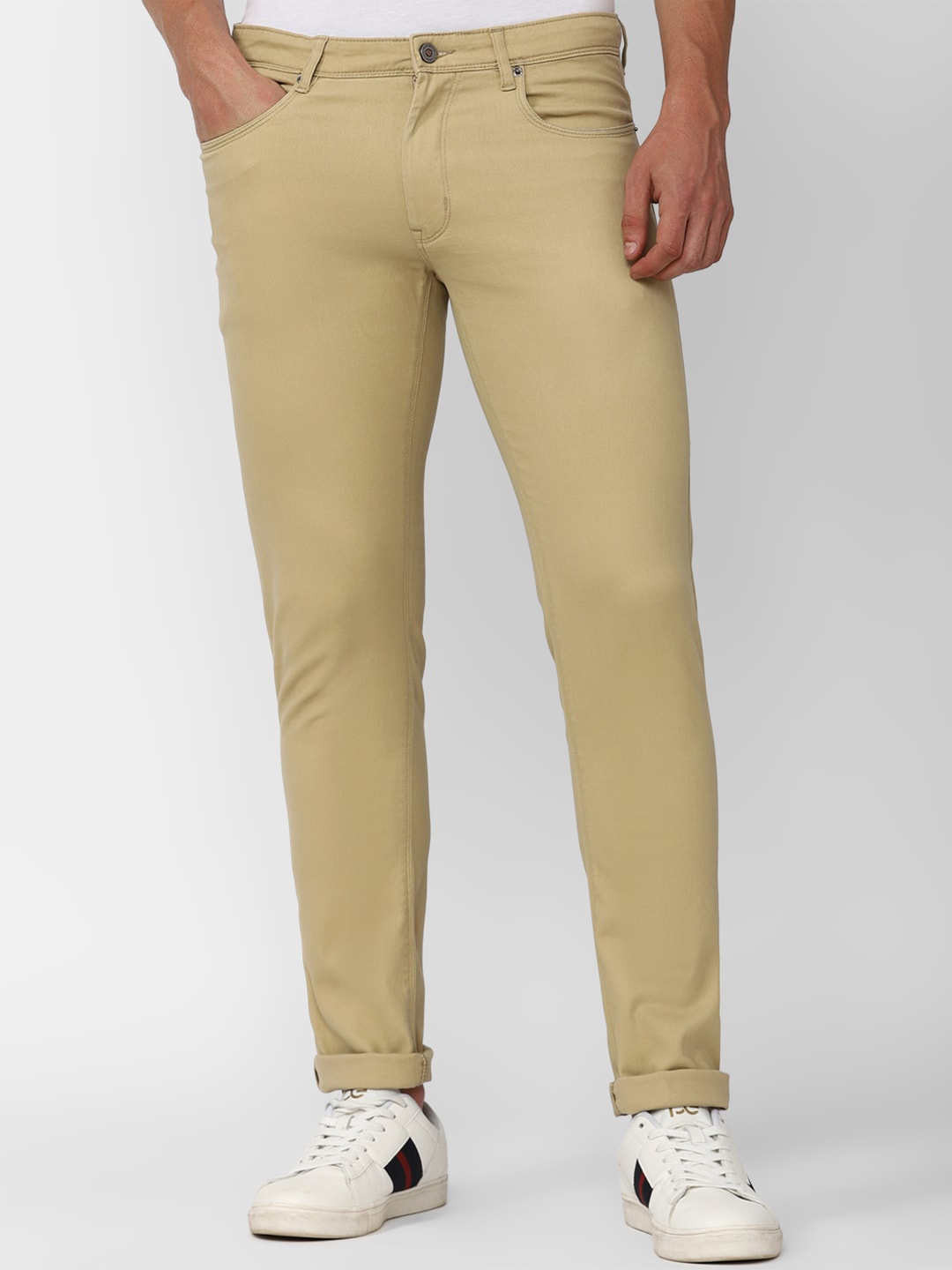 

Peter England Casuals Men Mid-Rise Skinny Fit Trousers, Khaki