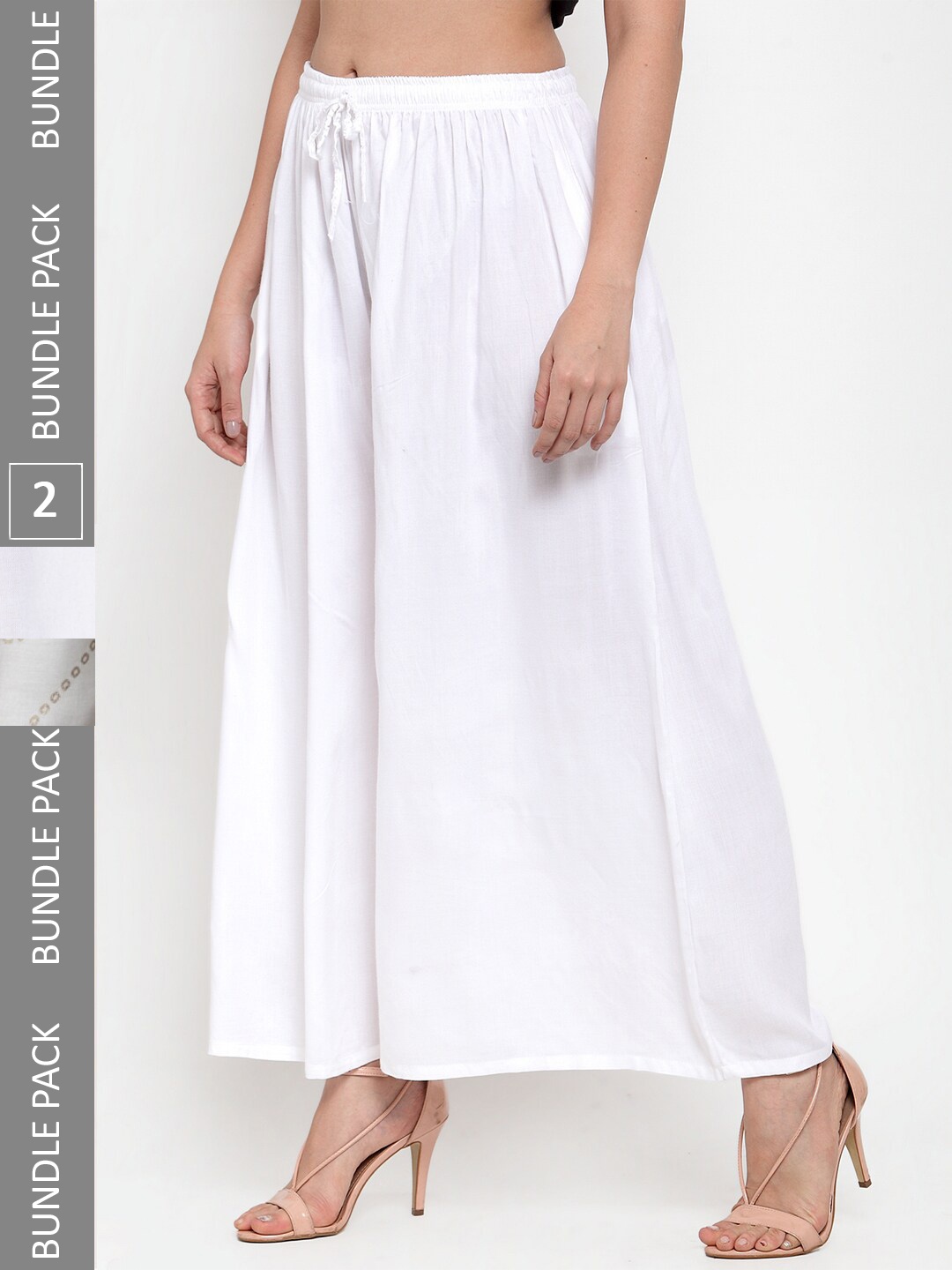 

Miaz Lifestyle Plus Size Women Pack Of 2 Flared Palazzos, White