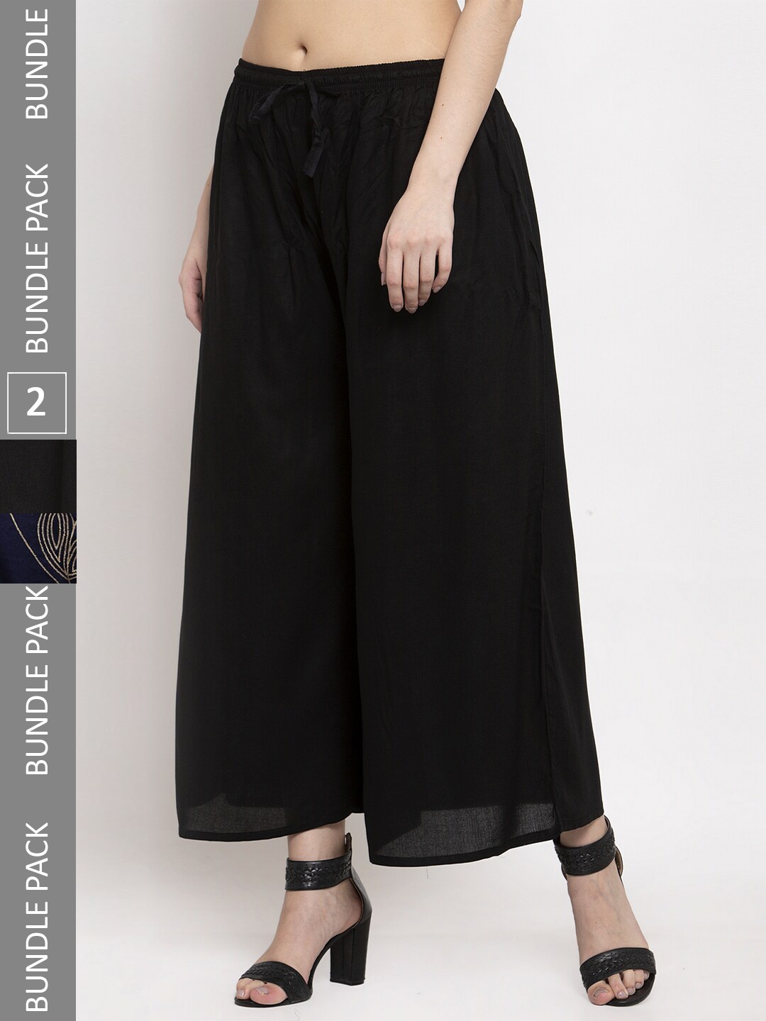 

Miaz Lifestyle Plus Size Women Pack Of 2 Flared Palazzos, Black