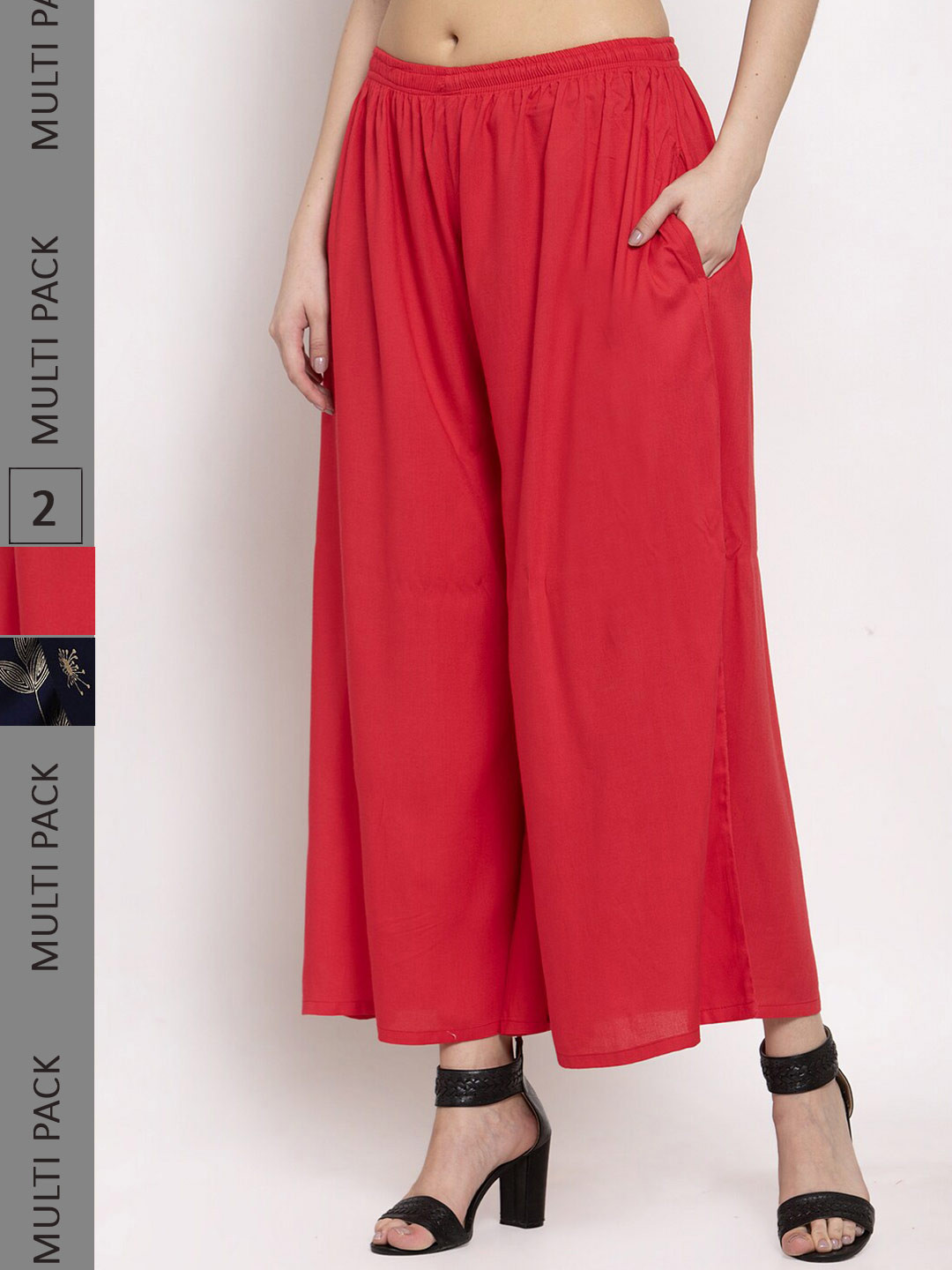 

Miaz Lifestyle Plus Size Women Pack Of 2 Flared Palazzos, Red