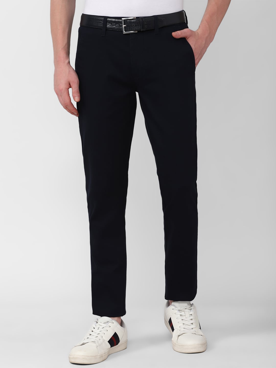 

V Dot Men Slim Fit Mid Raise Casual Trousers, Black
