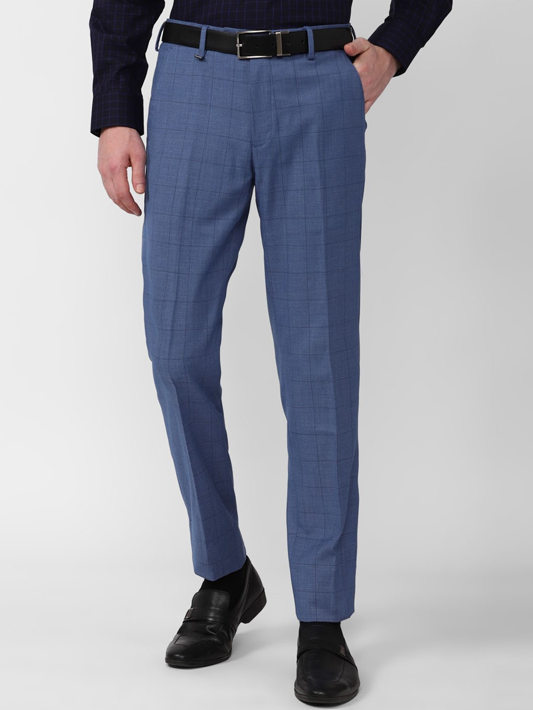 

Van Heusen Men Checked Slim Fit Formal Trousers, Blue