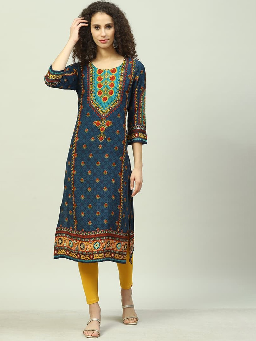 

Biba Geometric Printed Straight Kurta, Blue