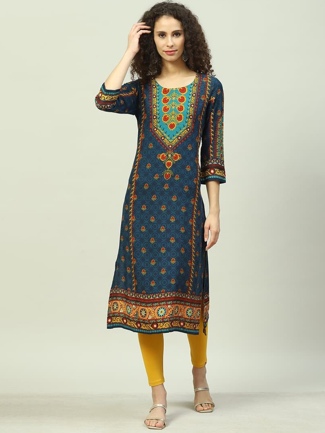 

Biba Geometric Printed Straight Kurta, Blue