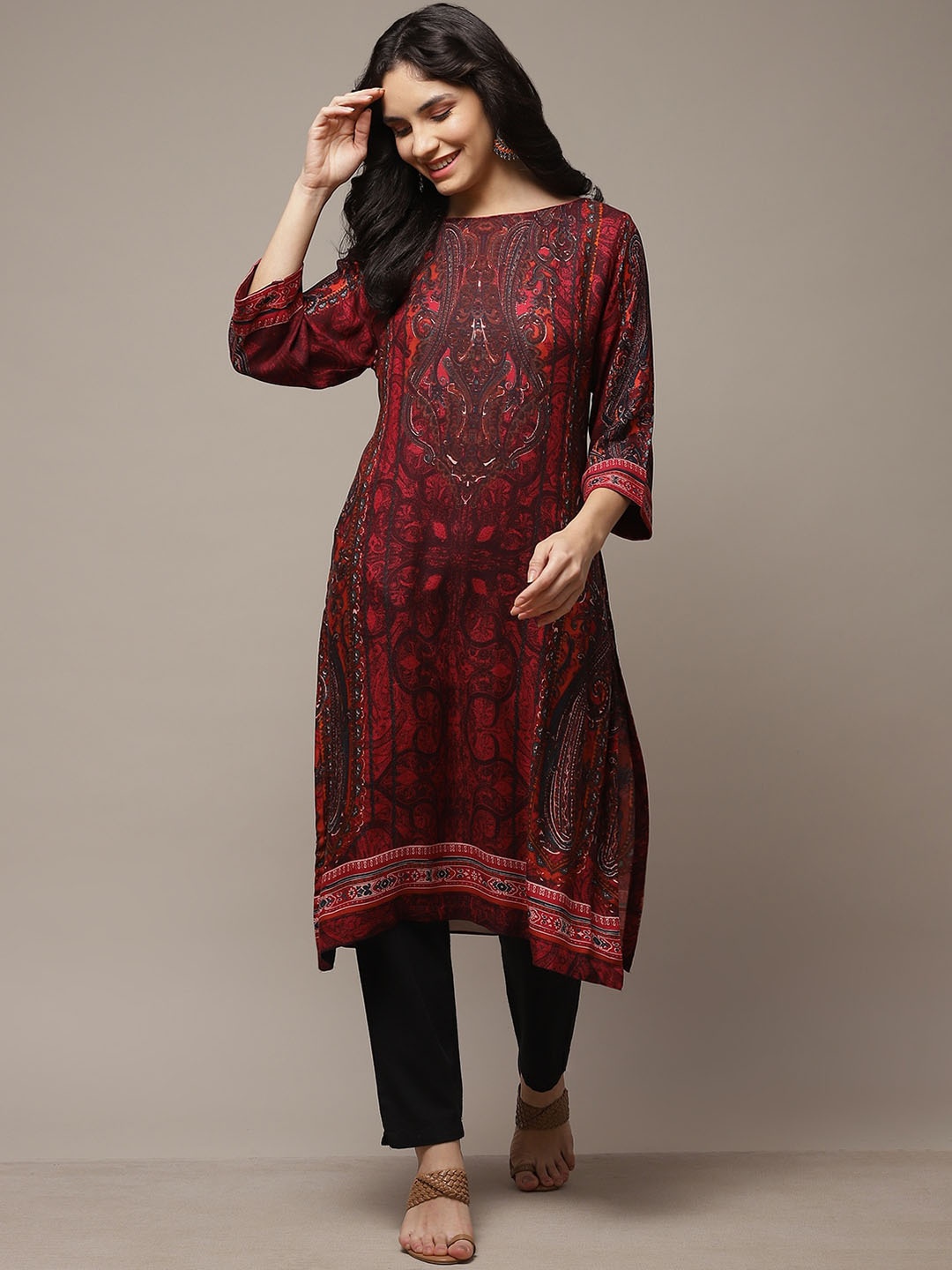 

Biba Paisley Printed Straight Kurta, Red