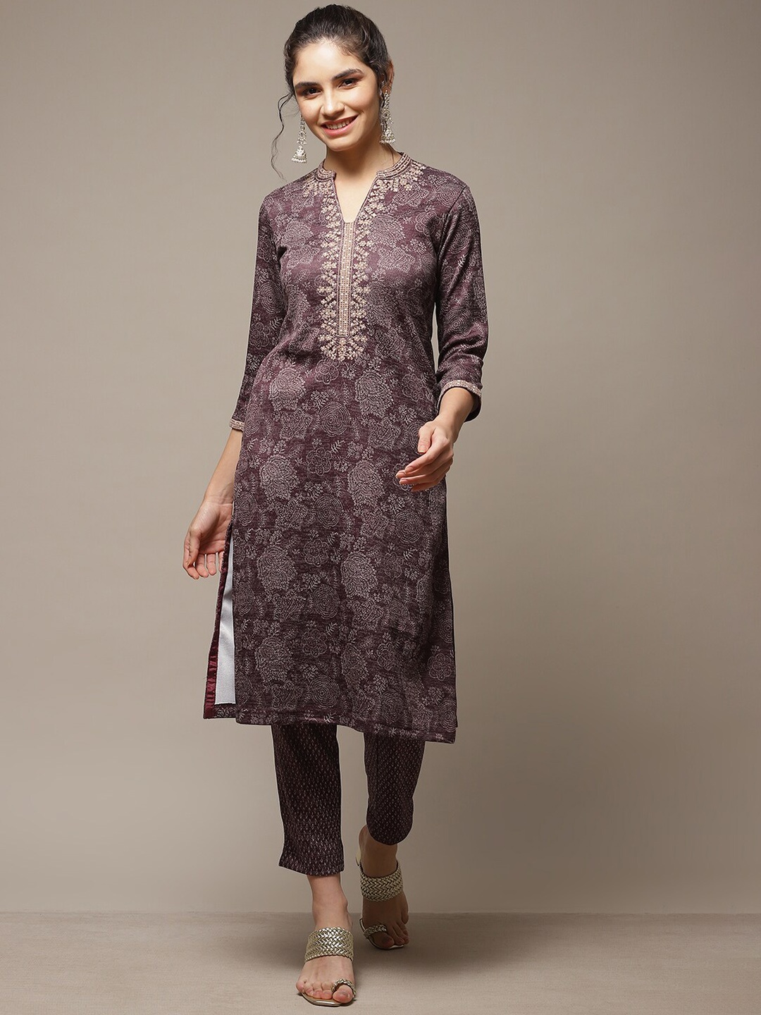 

Biba Ethnic Motifs Printed Regular Kurta With Trousers, Purple