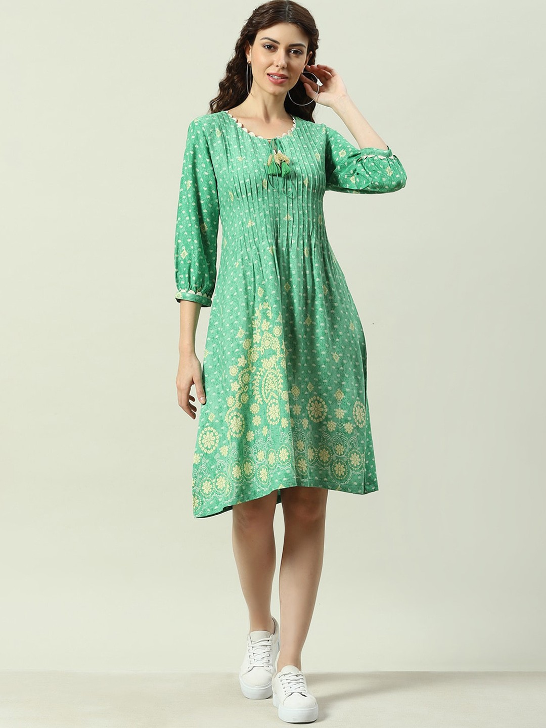

Biba Floral Printed A-Line Kurta, Green