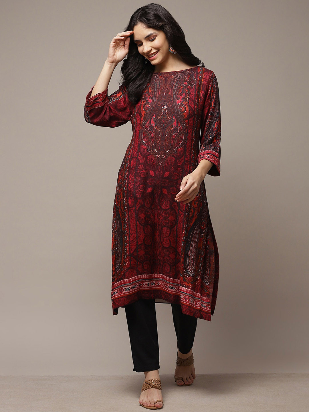 

Biba Printed Round Neck Kurta, Red