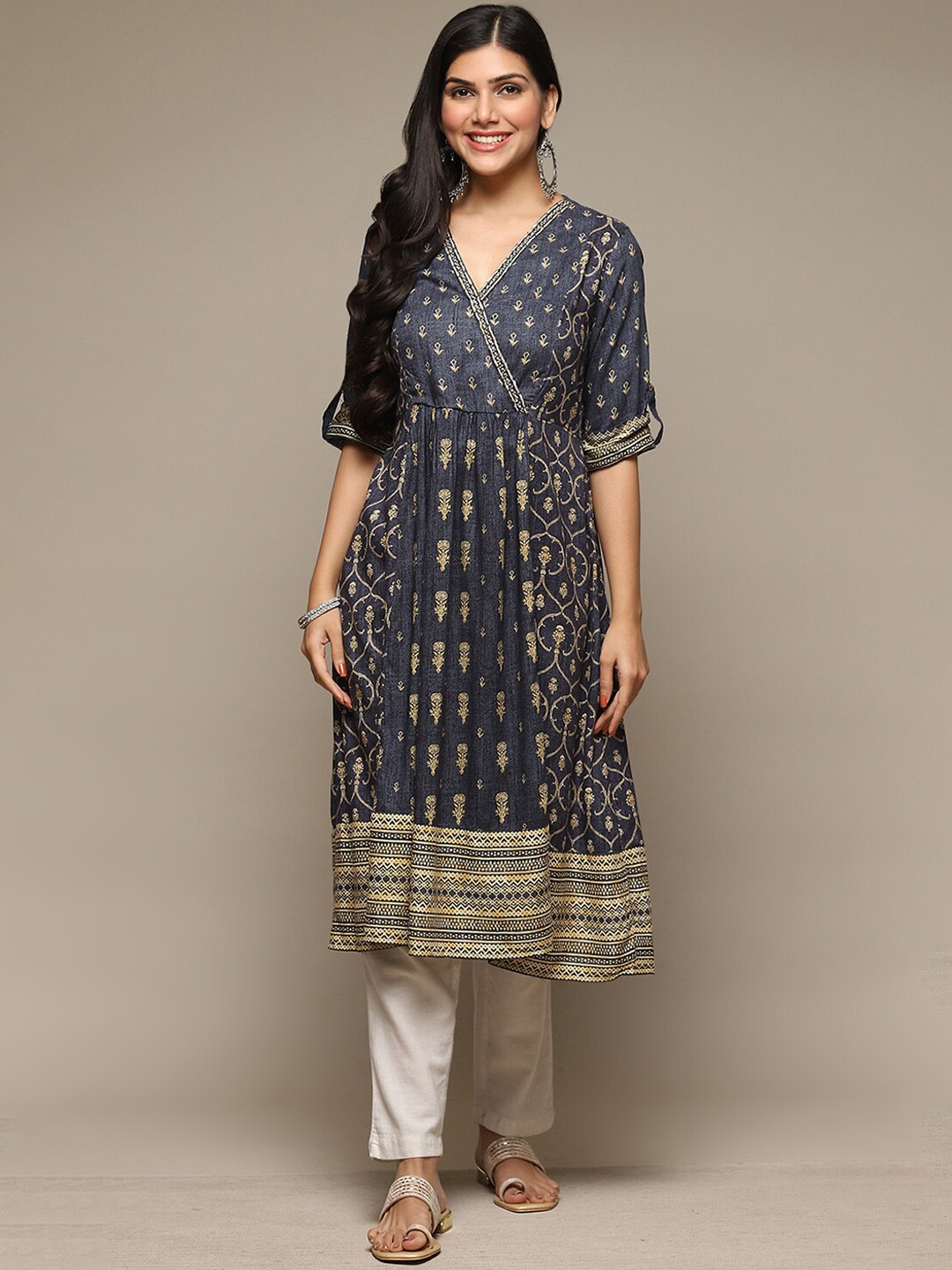

Biba Ethnic Motifs Printed Anarkali Kurta, Blue